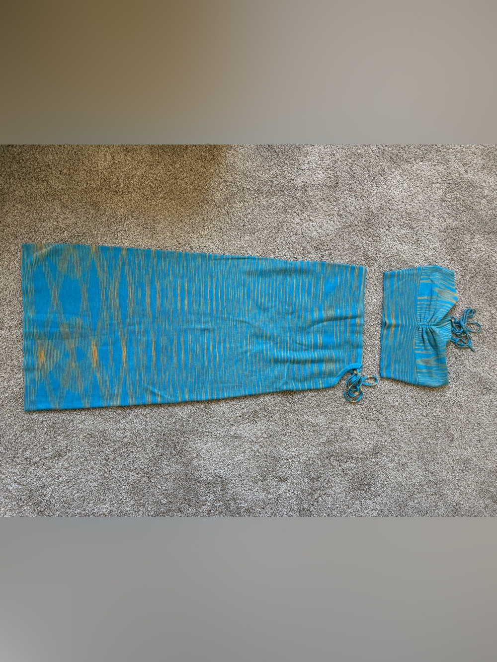 Cotton Candy blue and gold maxi skirt and matching crop top with neck tie. NWOT